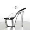 Pleaser - ADORE708 Sandale à bride à la cheville, Pole dance chaussures - Chaussures de pole dance - Noir/Couleur argent Product image